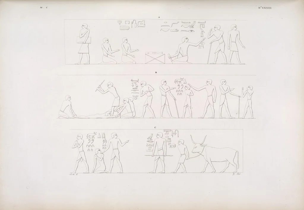 An illustration from I monumenti dell'Egitto e della Nubia disegnati dalla spedizione scientifico-letteraria toscana in Egitto; distribuiti in ordine di materie interpretati ed illustrati dal dottore Ippolito Rosellini, 1832, leaf 305