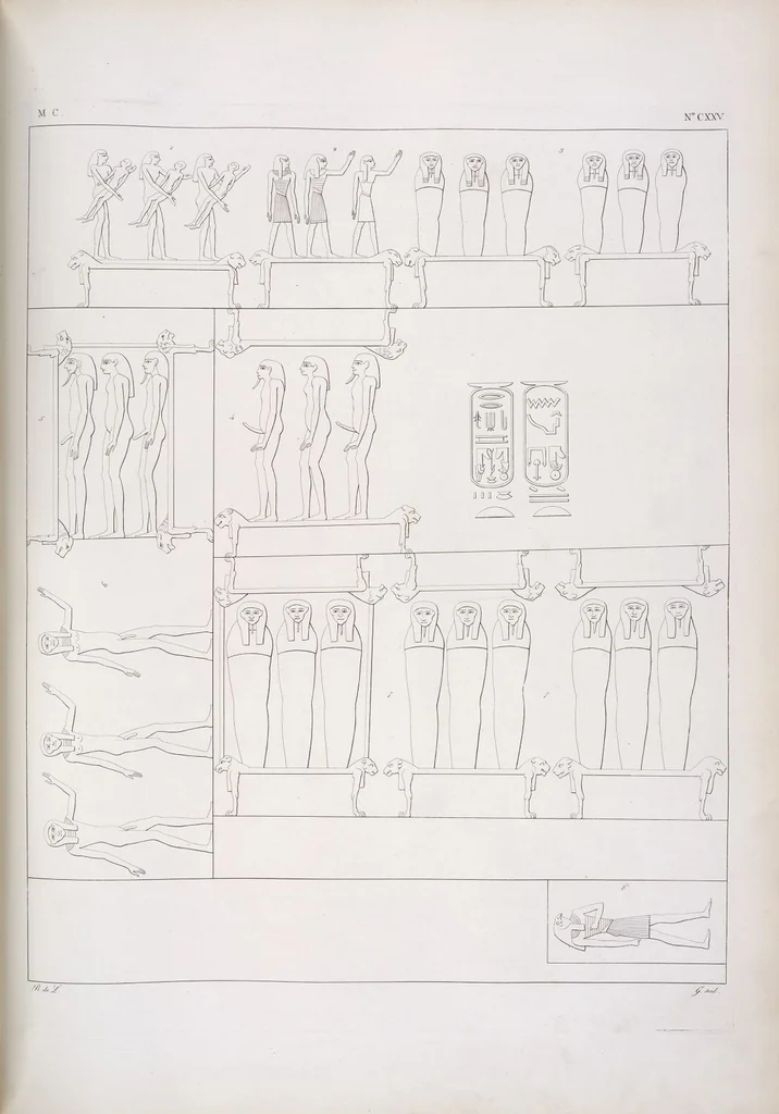 An illustration from I monumenti dell'Egitto e della Nubia disegnati dalla spedizione scientifico-letteraria toscana in Egitto; distribuiti in ordine di materie interpretati ed illustrati dal dottore Ippolito Rosellini, 1832, leaf 307