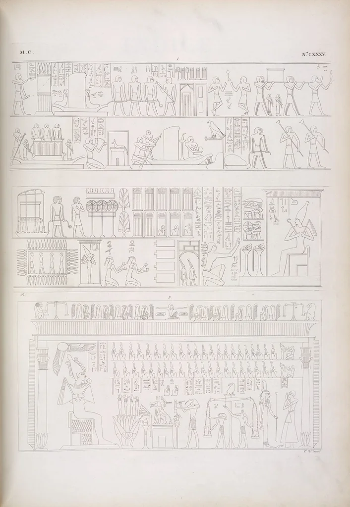 An illustration from I monumenti dell'Egitto e della Nubia disegnati dalla spedizione scientifico-letteraria toscana in Egitto; distribuiti in ordine di materie interpretati ed illustrati dal dottore Ippolito Rosellini, 1832, leaf 317