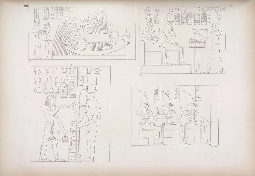 An illustration from I monumenti dell'Egitto e della Nubia disegnati dalla spedizione scientifico-letteraria toscana in Egitto; distribuiti in ordine di materie interpretati ed illustrati dal dottore Ippolito Rosellini, 1832, leaf 325