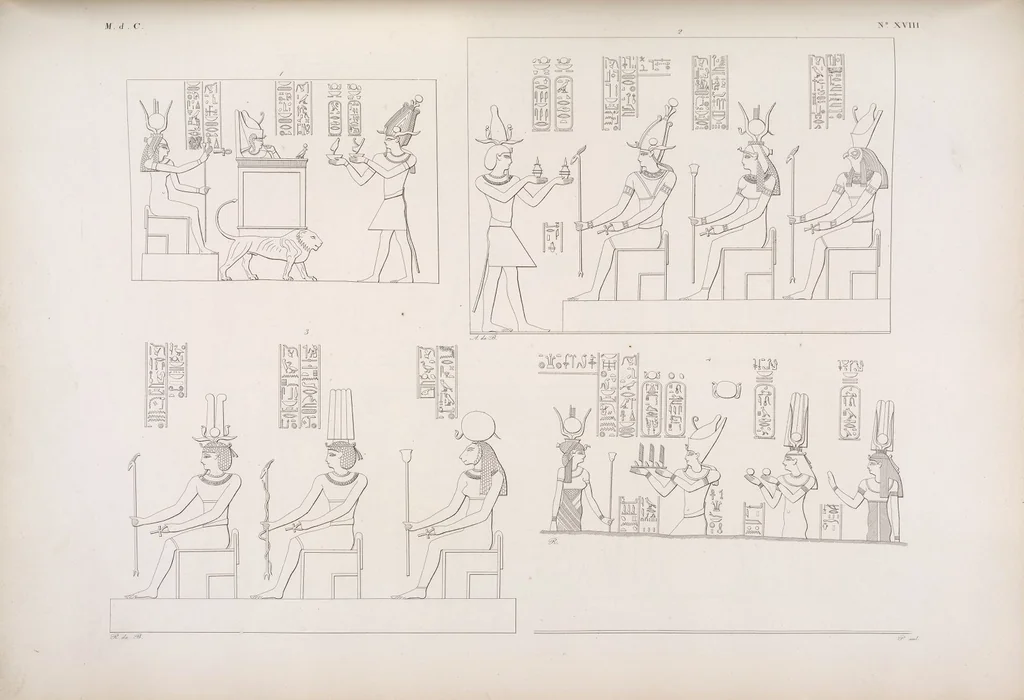 An illustration from I monumenti dell'Egitto e della Nubia disegnati dalla spedizione scientifico-letteraria toscana in Egitto; distribuiti in ordine di materie interpretati ed illustrati dal dottore Ippolito Rosellini, 1832, leaf 338