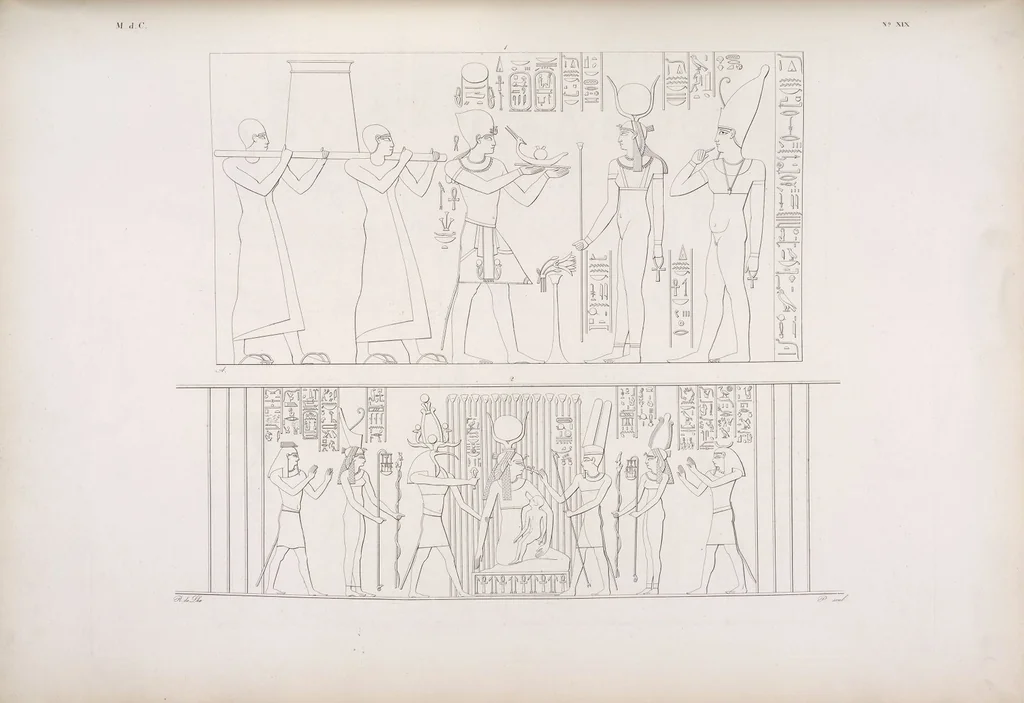 An illustration from I monumenti dell'Egitto e della Nubia disegnati dalla spedizione scientifico-letteraria toscana in Egitto; distribuiti in ordine di materie interpretati ed illustrati dal dottore Ippolito Rosellini, 1832, leaf 339