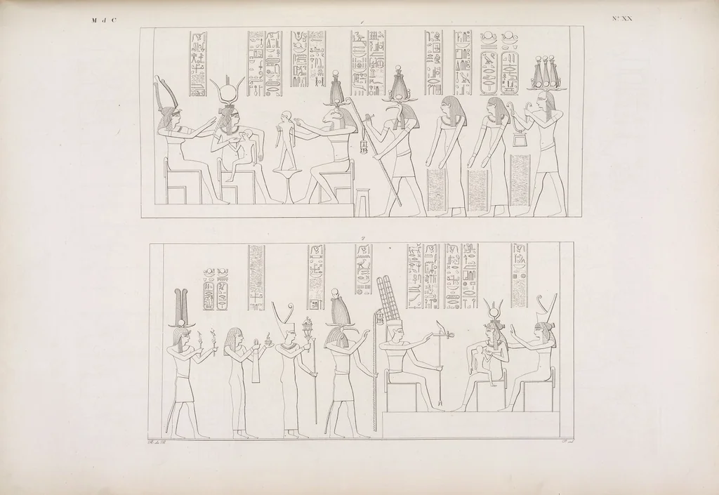 An illustration from I monumenti dell'Egitto e della Nubia disegnati dalla spedizione scientifico-letteraria toscana in Egitto; distribuiti in ordine di materie interpretati ed illustrati dal dottore Ippolito Rosellini, 1832, leaf 340