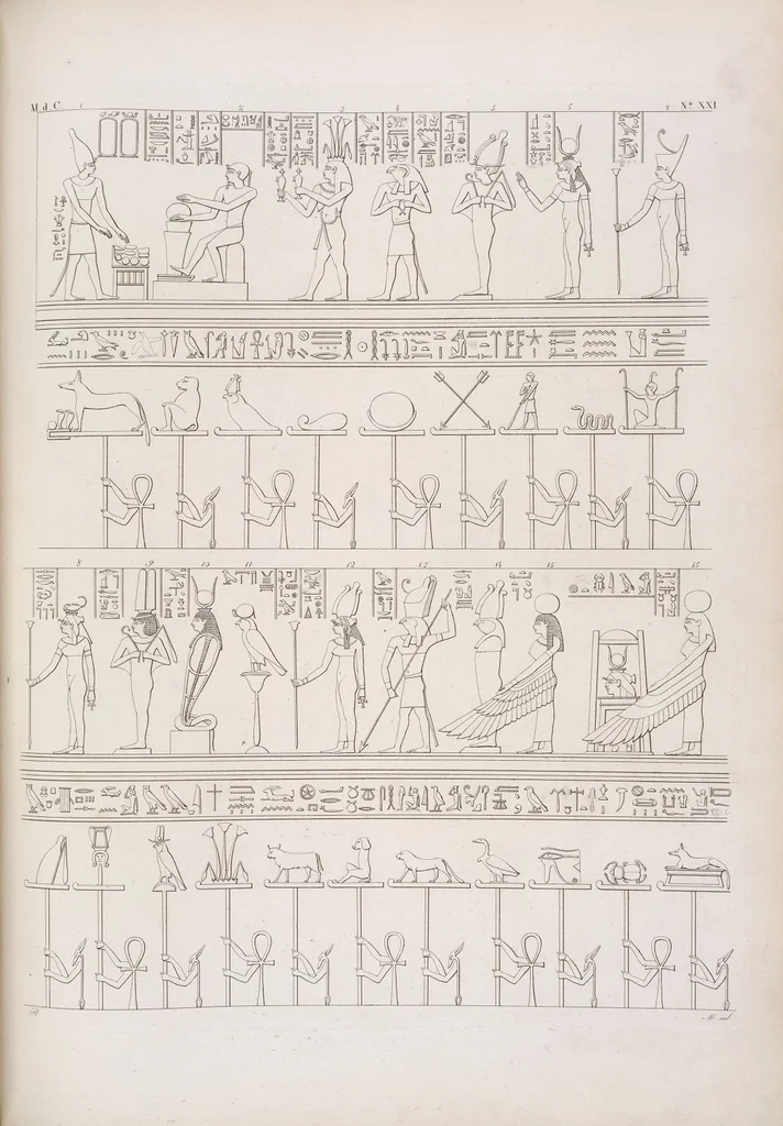 An illustration from I monumenti dell'Egitto e della Nubia disegnati dalla spedizione scientifico-letteraria toscana in Egitto; distribuiti in ordine di materie interpretati ed illustrati dal dottore Ippolito Rosellini, 1832, leaf 341