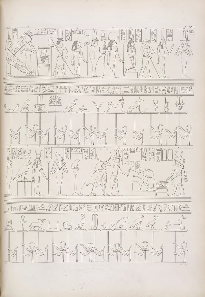 An illustration from I monumenti dell'Egitto e della Nubia disegnati dalla spedizione scientifico-letteraria toscana in Egitto; distribuiti in ordine di materie interpretati ed illustrati dal dottore Ippolito Rosellini, 1832, leaf 342