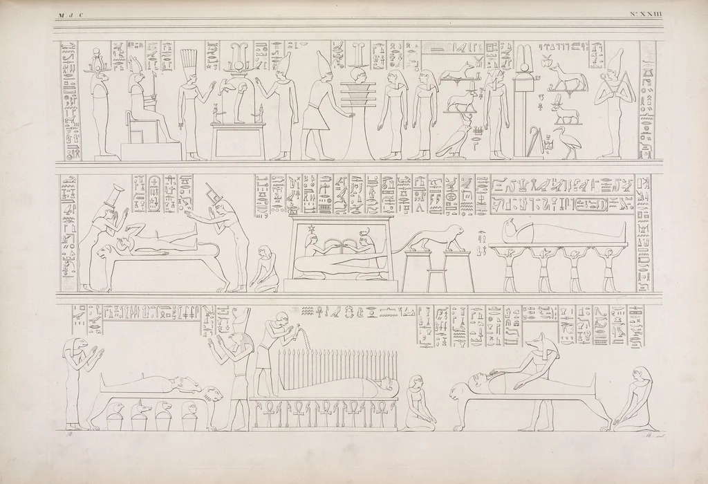 An illustration from I monumenti dell'Egitto e della Nubia disegnati dalla spedizione scientifico-letteraria toscana in Egitto; distribuiti in ordine di materie interpretati ed illustrati dal dottore Ippolito Rosellini, 1832, leaf 343