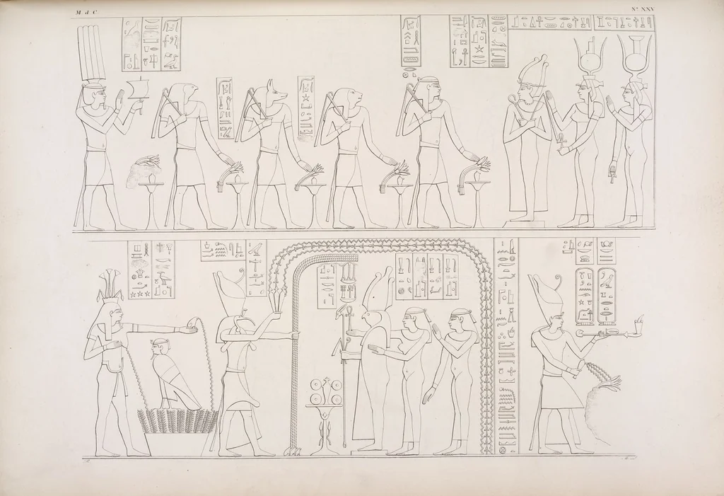 An illustration from I monumenti dell'Egitto e della Nubia disegnati dalla spedizione scientifico-letteraria toscana in Egitto; distribuiti in ordine di materie interpretati ed illustrati dal dottore Ippolito Rosellini, 1832, leaf 345