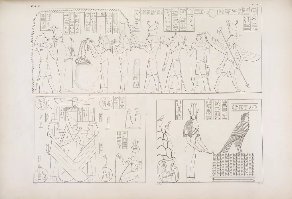 An illustration from I monumenti dell'Egitto e della Nubia disegnati dalla spedizione scientifico-letteraria toscana in Egitto; distribuiti in ordine di materie interpretati ed illustrati dal dottore Ippolito Rosellini, 1832, leaf 347