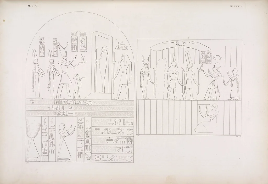 An illustration from I monumenti dell'Egitto e della Nubia disegnati dalla spedizione scientifico-letteraria toscana in Egitto; distribuiti in ordine di materie interpretati ed illustrati dal dottore Ippolito Rosellini, 1832, leaf 354