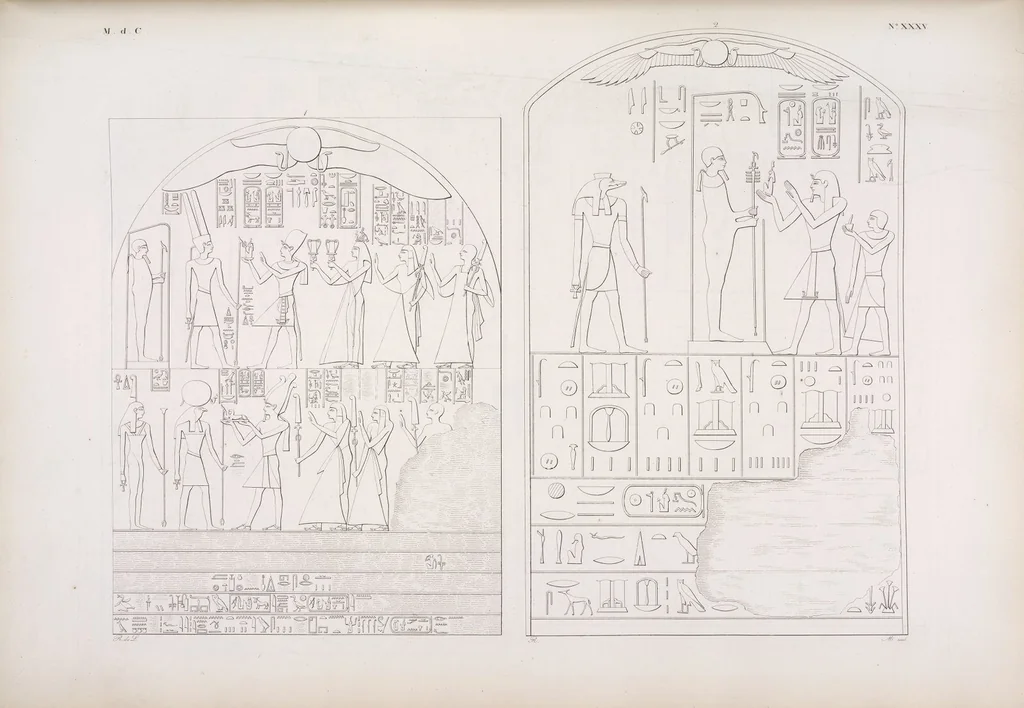 An illustration from I monumenti dell'Egitto e della Nubia disegnati dalla spedizione scientifico-letteraria toscana in Egitto; distribuiti in ordine di materie interpretati ed illustrati dal dottore Ippolito Rosellini, 1832, leaf 355