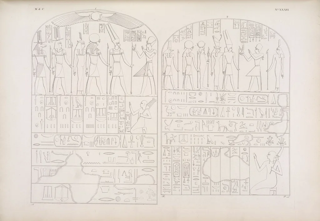 An illustration from I monumenti dell'Egitto e della Nubia disegnati dalla spedizione scientifico-letteraria toscana in Egitto; distribuiti in ordine di materie interpretati ed illustrati dal dottore Ippolito Rosellini, 1832, leaf 356