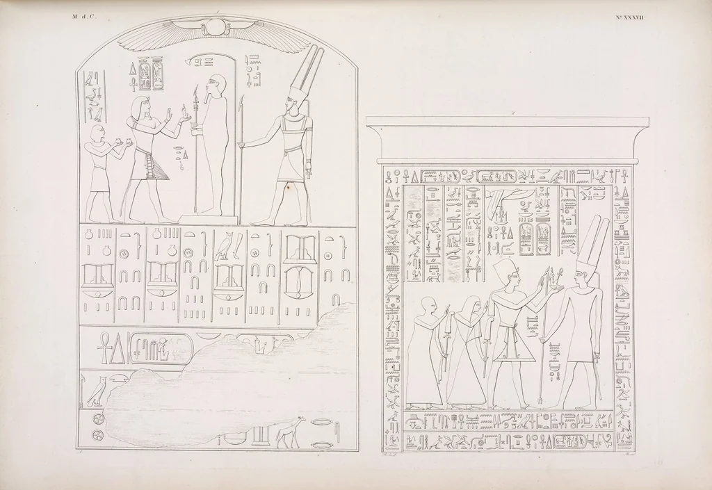 An illustration from I monumenti dell'Egitto e della Nubia disegnati dalla spedizione scientifico-letteraria toscana in Egitto; distribuiti in ordine di materie interpretati ed illustrati dal dottore Ippolito Rosellini, 1832, leaf 357