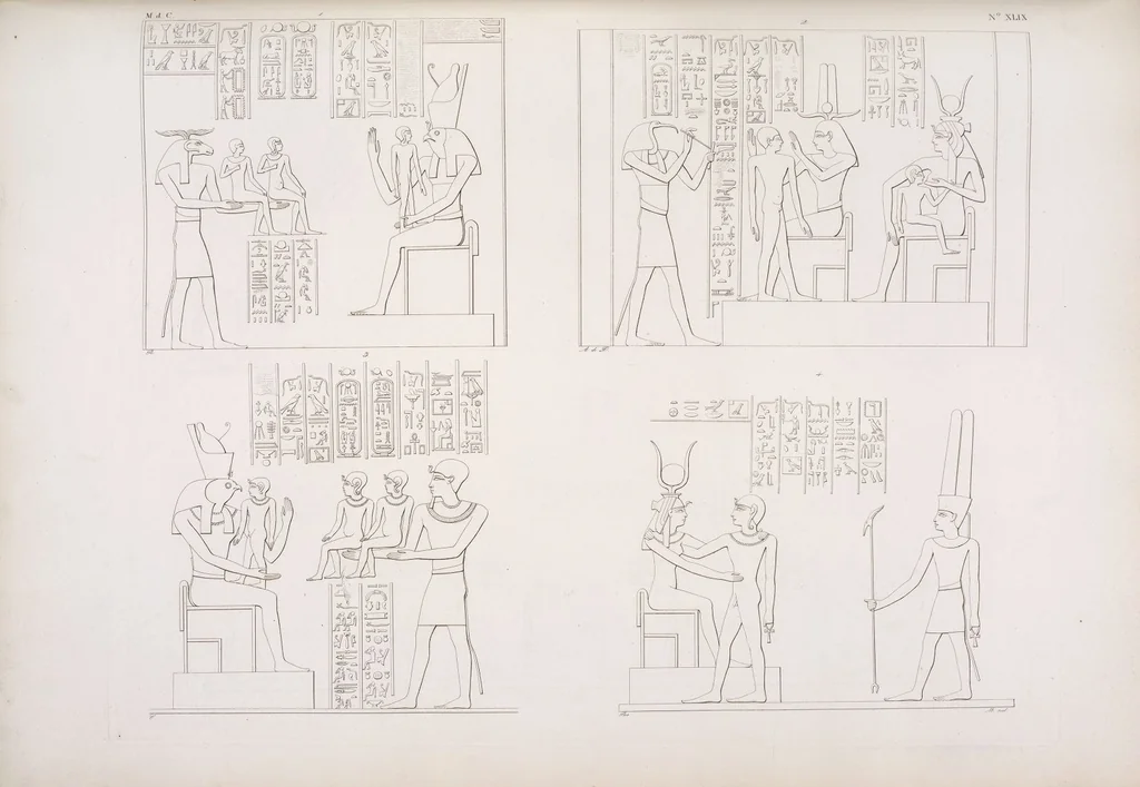 An illustration from I monumenti dell'Egitto e della Nubia disegnati dalla spedizione scientifico-letteraria toscana in Egitto; distribuiti in ordine di materie interpretati ed illustrati dal dottore Ippolito Rosellini, 1832, leaf 369