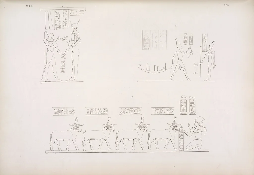 An illustration from I monumenti dell'Egitto e della Nubia disegnati dalla spedizione scientifico-letteraria toscana in Egitto; distribuiti in ordine di materie interpretati ed illustrati dal dottore Ippolito Rosellini, 1832, leaf 370