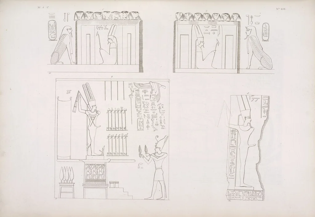 An illustration from I monumenti dell'Egitto e della Nubia disegnati dalla spedizione scientifico-letteraria toscana in Egitto; distribuiti in ordine di materie interpretati ed illustrati dal dottore Ippolito Rosellini, 1832, leaf 376
