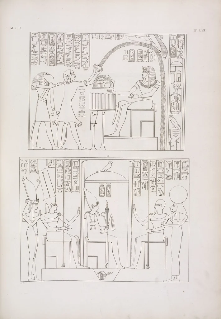 An illustration from I monumenti dell'Egitto e della Nubia disegnati dalla spedizione scientifico-letteraria toscana in Egitto; distribuiti in ordine di materie interpretati ed illustrati dal dottore Ippolito Rosellini, 1832, leaf 377
