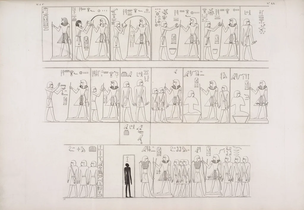 An illustration from I monumenti dell'Egitto e della Nubia disegnati dalla spedizione scientifico-letteraria toscana in Egitto; distribuiti in ordine di materie interpretati ed illustrati dal dottore Ippolito Rosellini, 1832, leaf 380