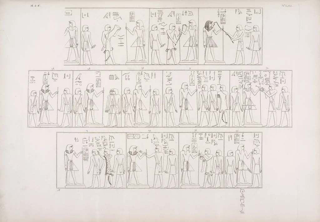 An illustration from I monumenti dell'Egitto e della Nubia disegnati dalla spedizione scientifico-letteraria toscana in Egitto; distribuiti in ordine di materie interpretati ed illustrati dal dottore Ippolito Rosellini, 1832, leaf 382