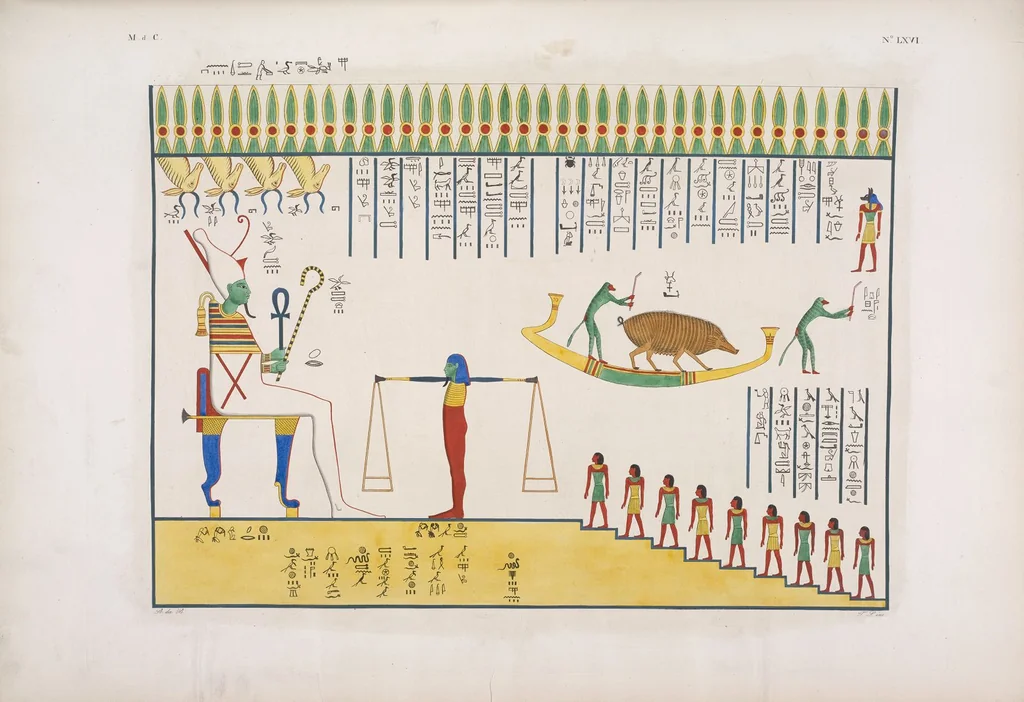 An illustration from I monumenti dell'Egitto e della Nubia disegnati dalla spedizione scientifico-letteraria toscana in Egitto; distribuiti in ordine di materie interpretati ed illustrati dal dottore Ippolito Rosellini, 1832, leaf 386