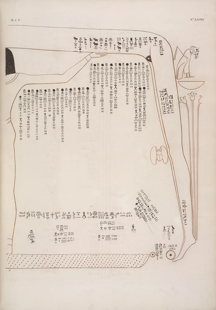 An illustration from I monumenti dell'Egitto e della Nubia disegnati dalla spedizione scientifico-letteraria toscana in Egitto; distribuiti in ordine di materie interpretati ed illustrati dal dottore Ippolito Rosellini, 1832, leaf 388