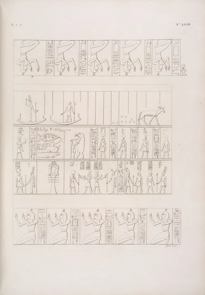 An illustration from I monumenti dell'Egitto e della Nubia disegnati dalla spedizione scientifico-letteraria toscana in Egitto; distribuiti in ordine di materie interpretati ed illustrati dal dottore Ippolito Rosellini, 1832, leaf 392