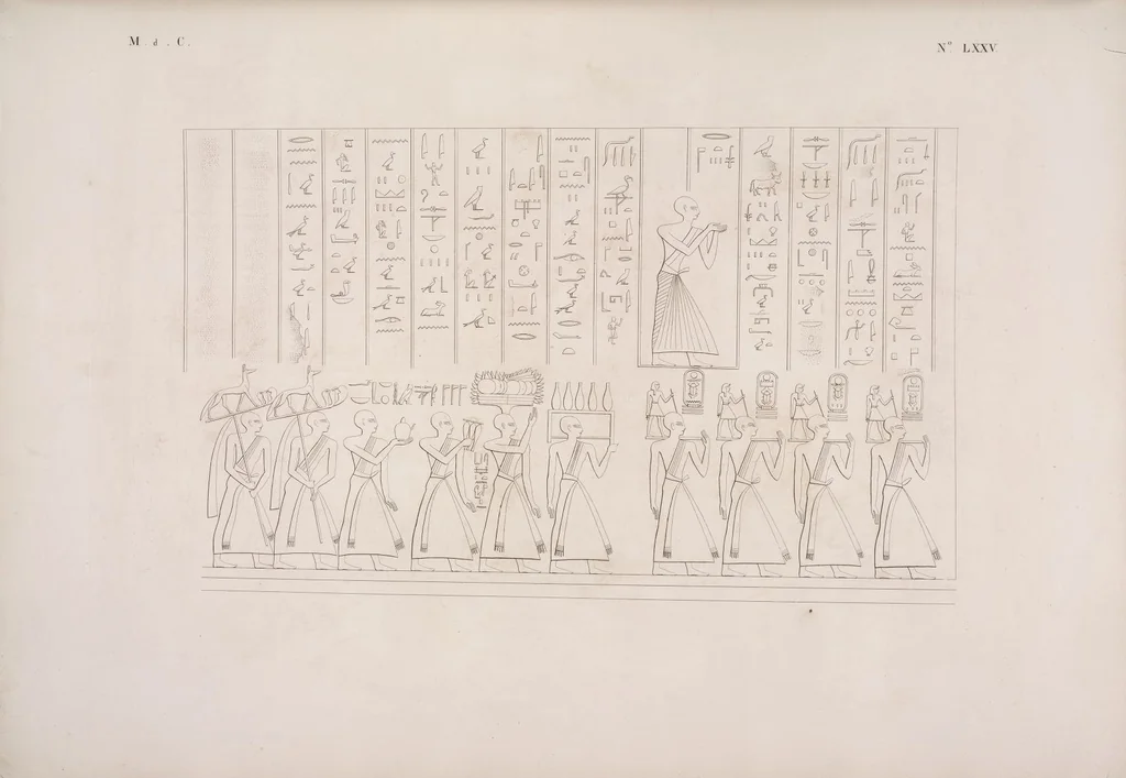 An illustration from I monumenti dell'Egitto e della Nubia disegnati dalla spedizione scientifico-letteraria toscana in Egitto; distribuiti in ordine di materie interpretati ed illustrati dal dottore Ippolito Rosellini, 1832, leaf 395