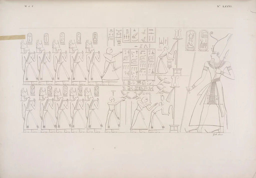 An illustration from I monumenti dell'Egitto e della Nubia disegnati dalla spedizione scientifico-letteraria toscana in Egitto; distribuiti in ordine di materie interpretati ed illustrati dal dottore Ippolito Rosellini, 1832, leaf 396