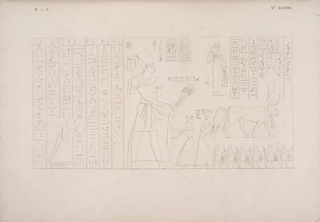 An illustration from I monumenti dell'Egitto e della Nubia disegnati dalla spedizione scientifico-letteraria toscana in Egitto; distribuiti in ordine di materie interpretati ed illustrati dal dottore Ippolito Rosellini, 1832, leaf 397