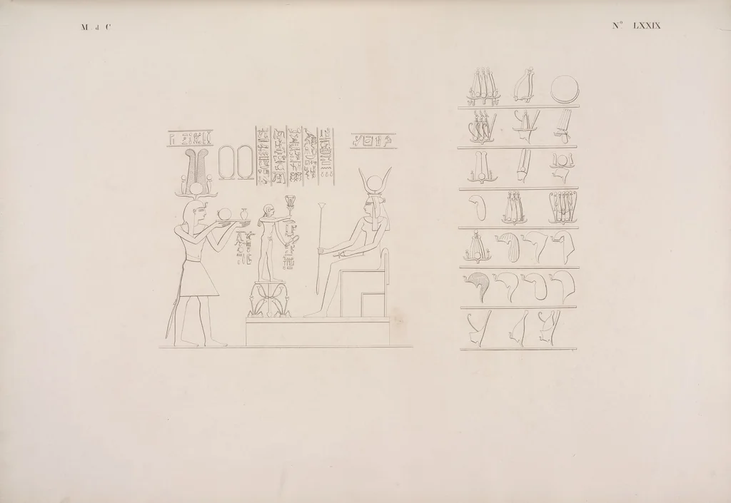An illustration from I monumenti dell'Egitto e della Nubia disegnati dalla spedizione scientifico-letteraria toscana in Egitto; distribuiti in ordine di materie interpretati ed illustrati dal dottore Ippolito Rosellini, 1832, leaf 399