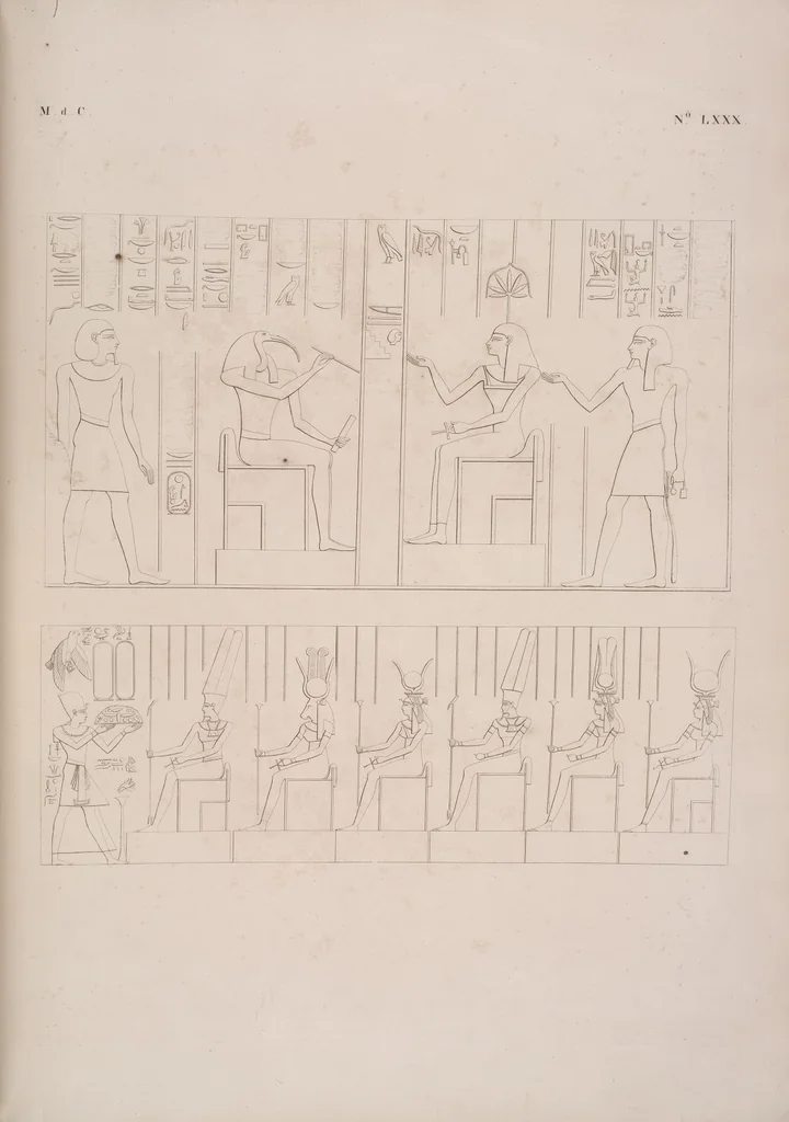 An illustration from I monumenti dell'Egitto e della Nubia disegnati dalla spedizione scientifico-letteraria toscana in Egitto; distribuiti in ordine di materie interpretati ed illustrati dal dottore Ippolito Rosellini, 1832, leaf 400