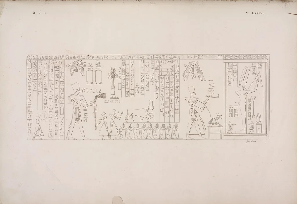 An illustration from I monumenti dell'Egitto e della Nubia disegnati dalla spedizione scientifico-letteraria toscana in Egitto; distribuiti in ordine di materie interpretati ed illustrati dal dottore Ippolito Rosellini, 1832, leaf 406
