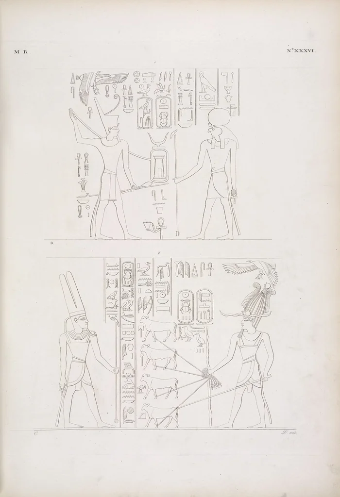 An illustration from I monumenti dell'Egitto e della Nubia disegnati dalla spedizione scientifico-letteraria toscana in Egitto; distribuiti in ordine di materie interpretati ed illustrati dal dottore Ippolito Rosellini, 1832, leaf 41