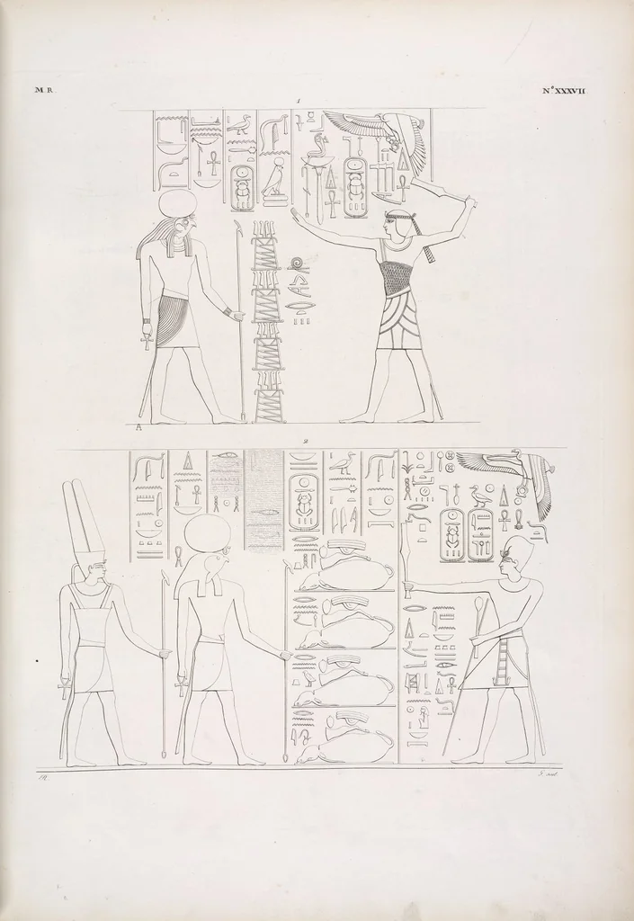 An illustration from I monumenti dell'Egitto e della Nubia disegnati dalla spedizione scientifico-letteraria toscana in Egitto; distribuiti in ordine di materie interpretati ed illustrati dal dottore Ippolito Rosellini, 1832, leaf 42