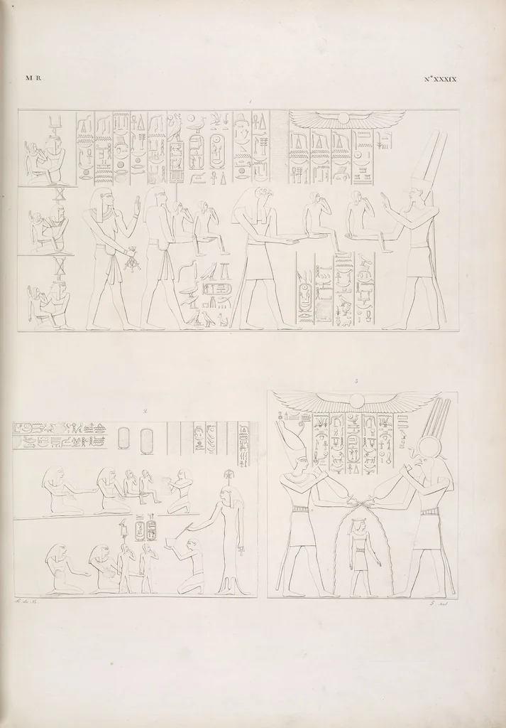 An illustration from I monumenti dell'Egitto e della Nubia disegnati dalla spedizione scientifico-letteraria toscana in Egitto; distribuiti in ordine di materie interpretati ed illustrati dal dottore Ippolito Rosellini, 1832, leaf 44