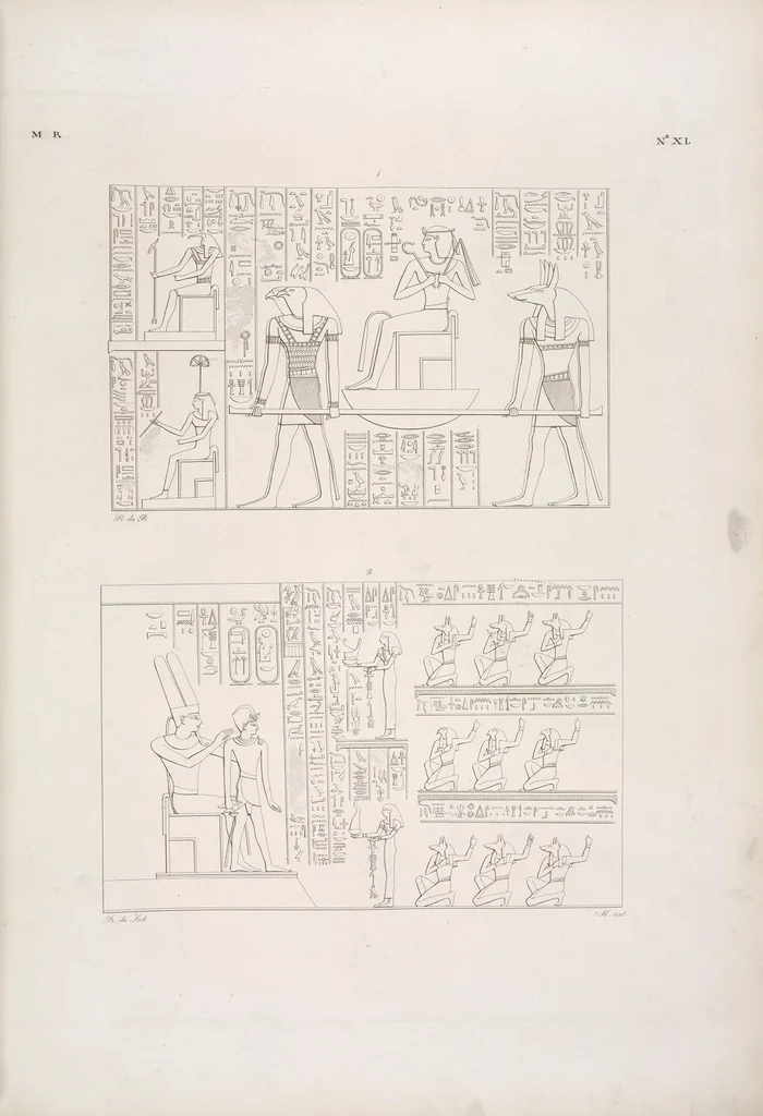 An illustration from I monumenti dell'Egitto e della Nubia disegnati dalla spedizione scientifico-letteraria toscana in Egitto; distribuiti in ordine di materie interpretati ed illustrati dal dottore Ippolito Rosellini, 1832, leaf 45