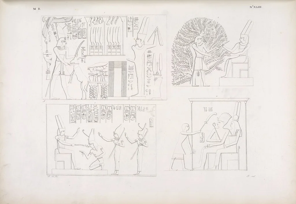 An illustration from I monumenti dell'Egitto e della Nubia disegnati dalla spedizione scientifico-letteraria toscana in Egitto; distribuiti in ordine di materie interpretati ed illustrati dal dottore Ippolito Rosellini, 1832, leaf 48