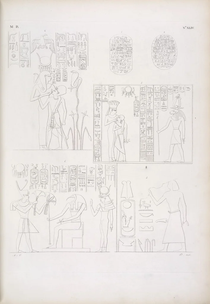 An illustration from I monumenti dell'Egitto e della Nubia disegnati dalla spedizione scientifico-letteraria toscana in Egitto; distribuiti in ordine di materie interpretati ed illustrati dal dottore Ippolito Rosellini, 1832, leaf 49
