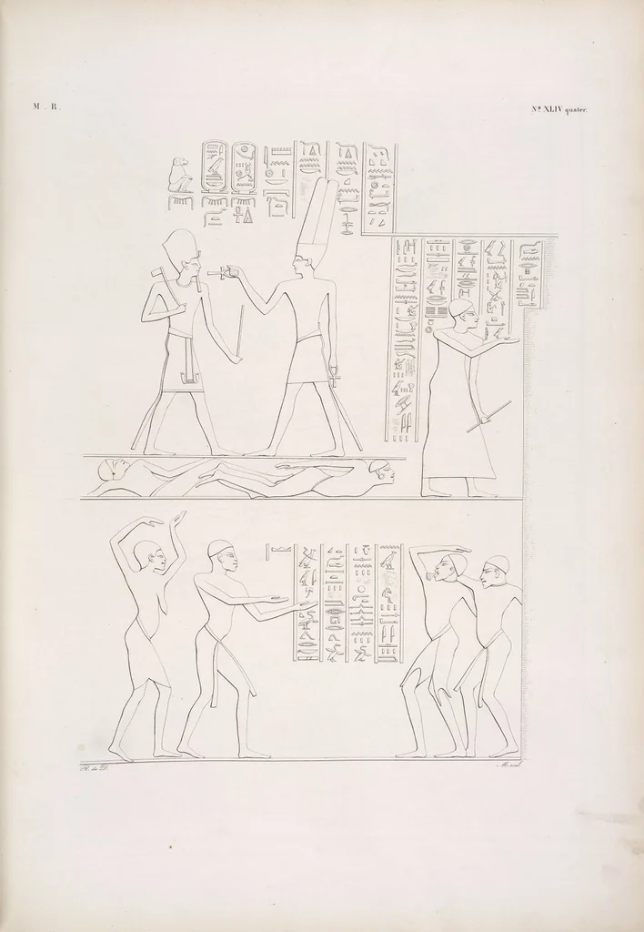 An illustration from I monumenti dell'Egitto e della Nubia disegnati dalla spedizione scientifico-letteraria toscana in Egitto; distribuiti in ordine di materie interpretati ed illustrati dal dottore Ippolito Rosellini, 1832, leaf 52