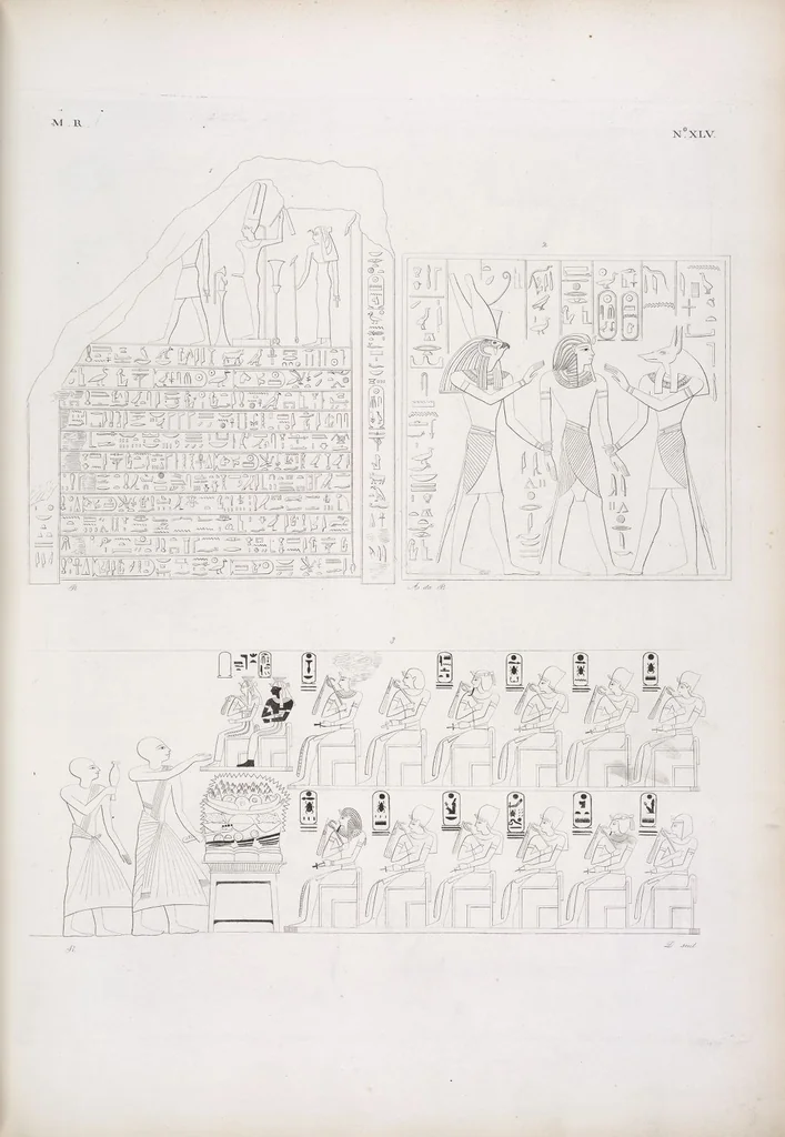 An illustration from I monumenti dell'Egitto e della Nubia disegnati dalla spedizione scientifico-letteraria toscana in Egitto; distribuiti in ordine di materie interpretati ed illustrati dal dottore Ippolito Rosellini, 1832, leaf 54