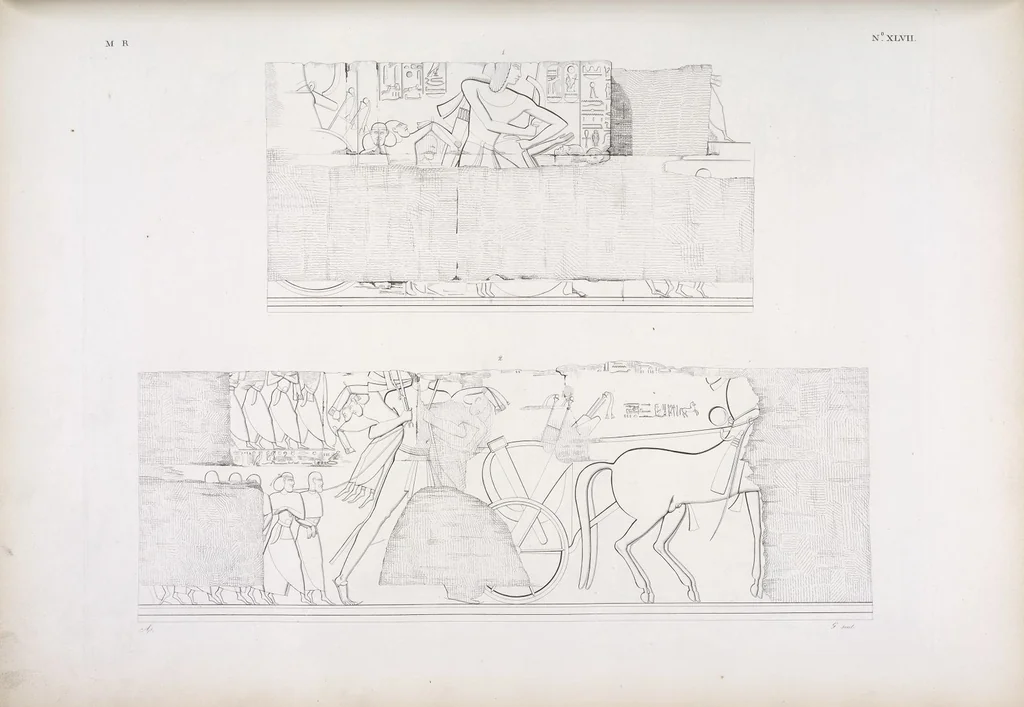 An illustration from I monumenti dell'Egitto e della Nubia disegnati dalla spedizione scientifico-letteraria toscana in Egitto; distribuiti in ordine di materie interpretati ed illustrati dal dottore Ippolito Rosellini, 1832, leaf 56