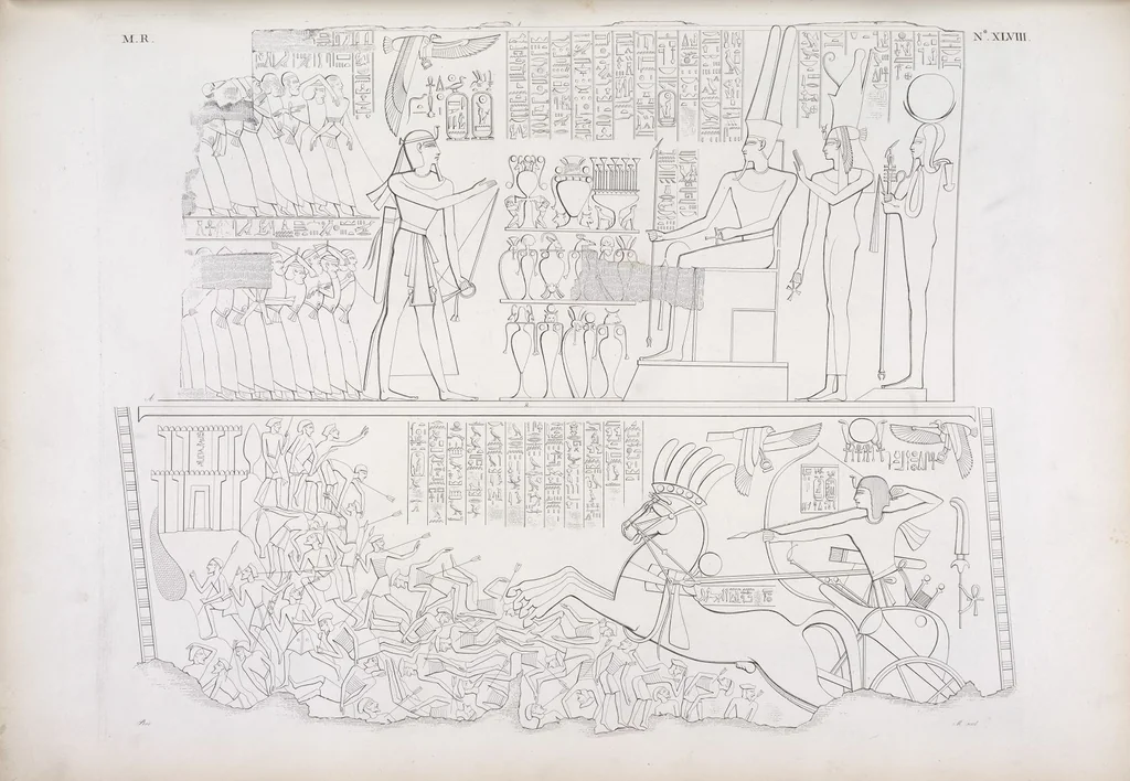 An illustration from I monumenti dell'Egitto e della Nubia disegnati dalla spedizione scientifico-letteraria toscana in Egitto; distribuiti in ordine di materie interpretati ed illustrati dal dottore Ippolito Rosellini, 1832, leaf 57