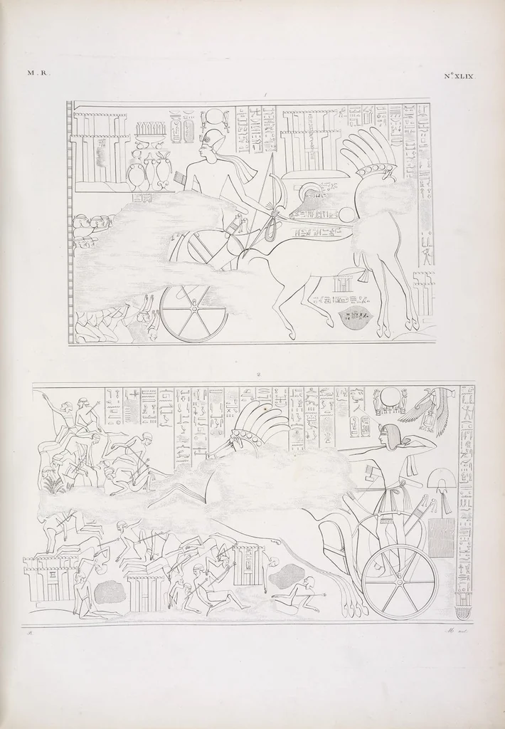 An illustration from I monumenti dell'Egitto e della Nubia disegnati dalla spedizione scientifico-letteraria toscana in Egitto; distribuiti in ordine di materie interpretati ed illustrati dal dottore Ippolito Rosellini, 1832, leaf 58