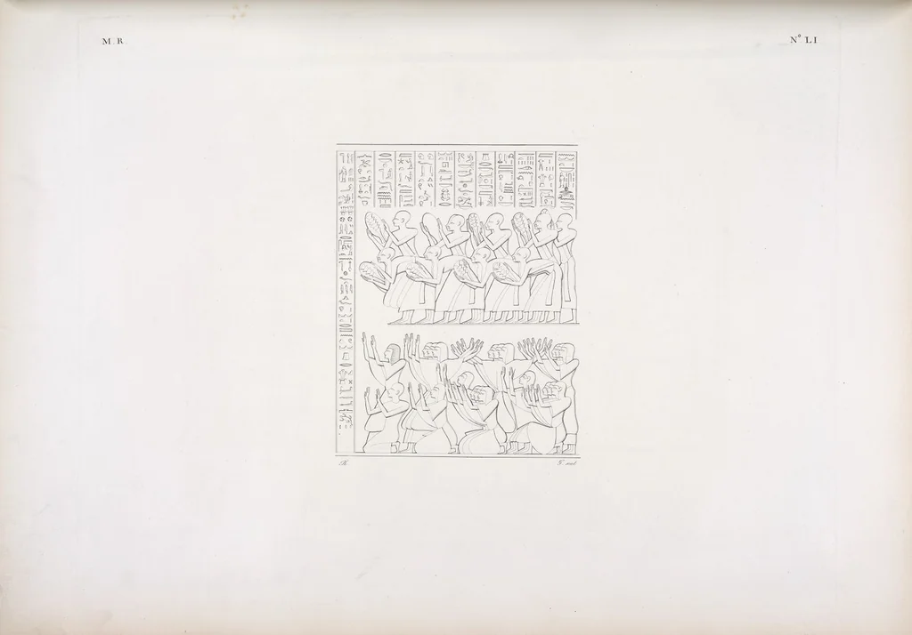 An illustration from I monumenti dell'Egitto e della Nubia disegnati dalla spedizione scientifico-letteraria toscana in Egitto; distribuiti in ordine di materie interpretati ed illustrati dal dottore Ippolito Rosellini, 1832, leaf 60