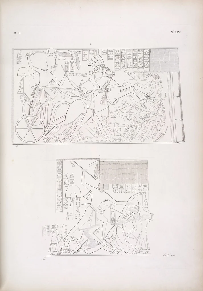 An illustration from I monumenti dell'Egitto e della Nubia disegnati dalla spedizione scientifico-letteraria toscana in Egitto; distribuiti in ordine di materie interpretati ed illustrati dal dottore Ippolito Rosellini, 1832, leaf 63