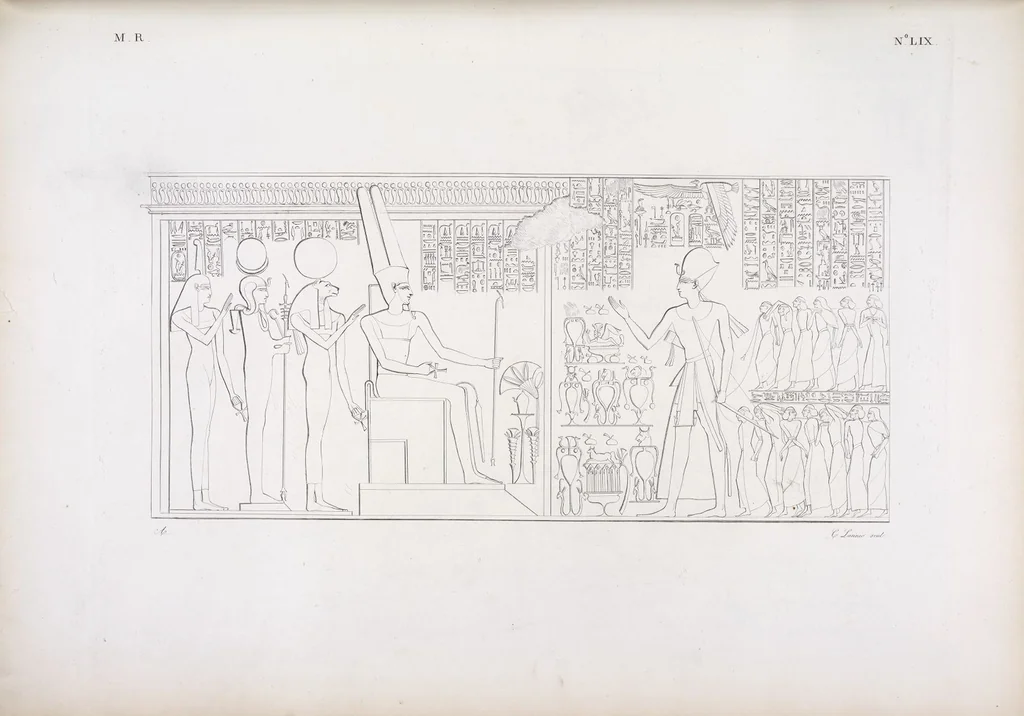 An illustration from I monumenti dell'Egitto e della Nubia disegnati dalla spedizione scientifico-letteraria toscana in Egitto; distribuiti in ordine di materie interpretati ed illustrati dal dottore Ippolito Rosellini, 1832, leaf 68
