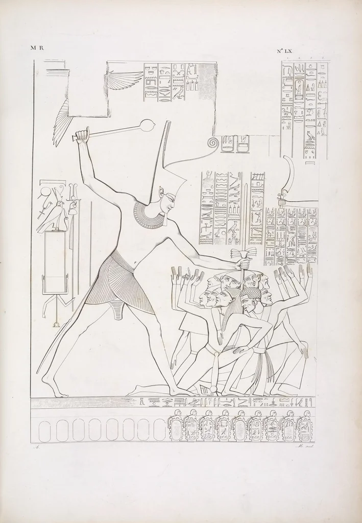 An illustration from I monumenti dell'Egitto e della Nubia disegnati dalla spedizione scientifico-letteraria toscana in Egitto; distribuiti in ordine di materie interpretati ed illustrati dal dottore Ippolito Rosellini, 1832, leaf 69
