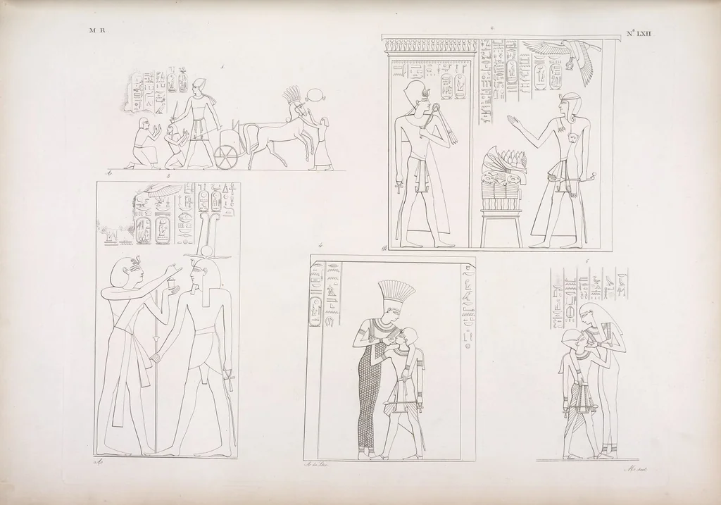 An illustration from I monumenti dell'Egitto e della Nubia disegnati dalla spedizione scientifico-letteraria toscana in Egitto; distribuiti in ordine di materie interpretati ed illustrati dal dottore Ippolito Rosellini, 1832, leaf 71