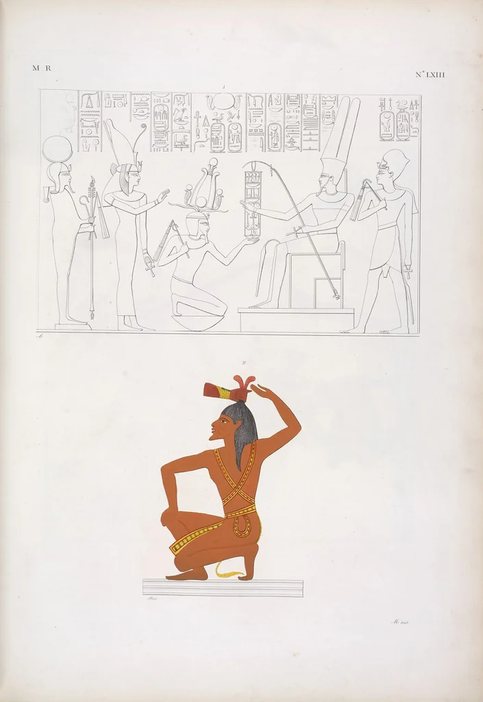 An illustration from I monumenti dell'Egitto e della Nubia disegnati dalla spedizione scientifico-letteraria toscana in Egitto; distribuiti in ordine di materie interpretati ed illustrati dal dottore Ippolito Rosellini, 1832, leaf 72