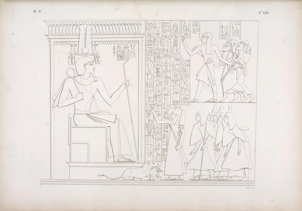 An illustration from I monumenti dell'Egitto e della Nubia disegnati dalla spedizione scientifico-letteraria toscana in Egitto; distribuiti in ordine di materie interpretati ed illustrati dal dottore Ippolito Rosellini, 1832, leaf 74