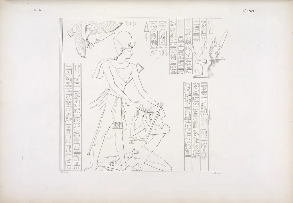 An illustration from I monumenti dell'Egitto e della Nubia disegnati dalla spedizione scientifico-letteraria toscana in Egitto; distribuiti in ordine di materie interpretati ed illustrati dal dottore Ippolito Rosellini, 1832, leaf 75